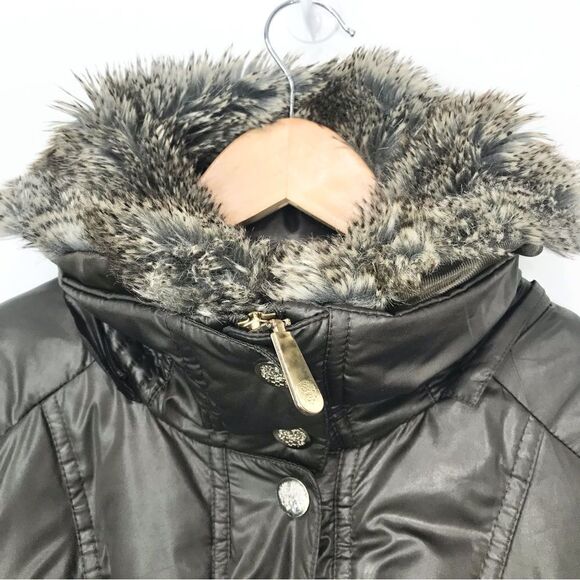 Vince Camuto Olive Green Quilted Faux Fur Collar Long Winter Jacket - Picture 6 of 16